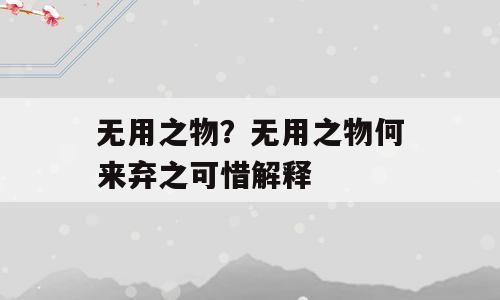 无用之物？无用之物何来弃之可惜解释
