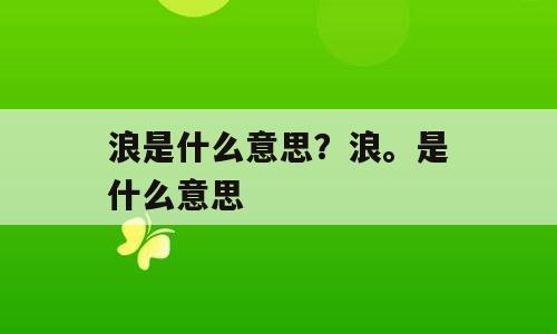 浪是什么意思？浪。是什么意思