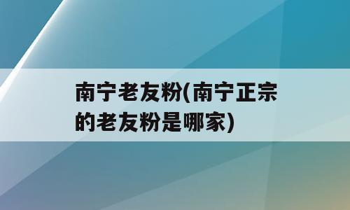 南宁老友粉(南宁正宗的老友粉是哪家)