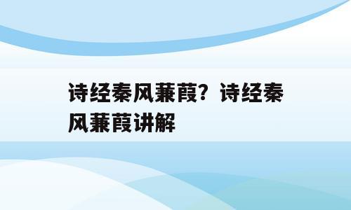 诗经秦风蒹葭？诗经秦风蒹葭讲解