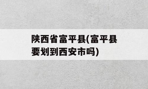 陕西省富平县(富平县要划到西安市吗)