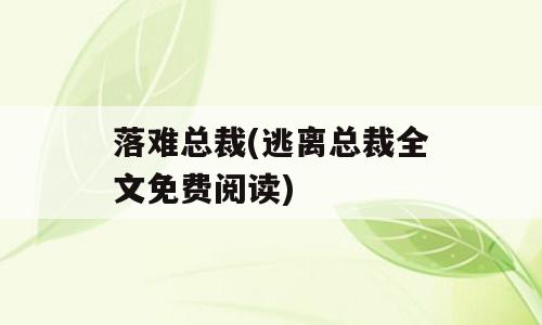 落难总裁(逃离总裁全文免费阅读)