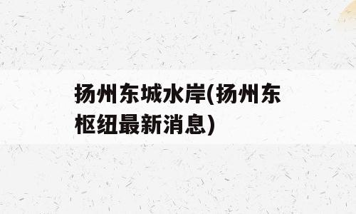 扬州东城水岸(扬州东枢纽最新消息)