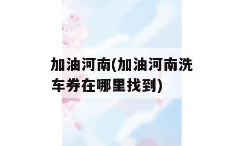 加油河南(加油河南洗车券在哪里找到)