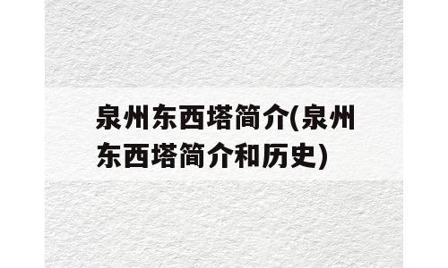 泉州东西塔简介(泉州东西塔简介和历史)
