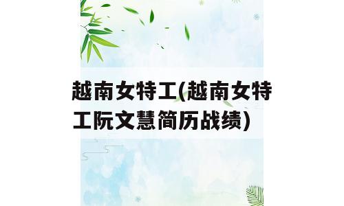 越南女特工(越南女特工阮文慧简历战绩)