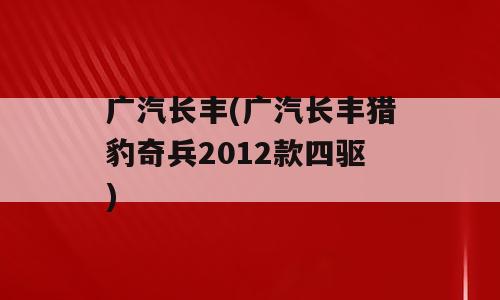 广汽长丰(广汽长丰猎豹奇兵2012款四驱)