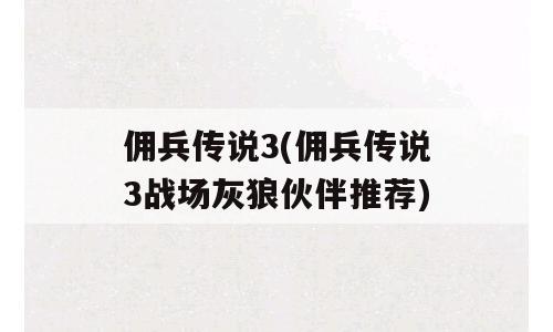 佣兵传说3(佣兵传说3战场灰狼伙伴推荐)