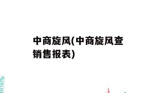 中商旋风(中商旋风查销售报表)