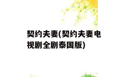 契约夫妻(契约夫妻电视剧全剧泰国版)