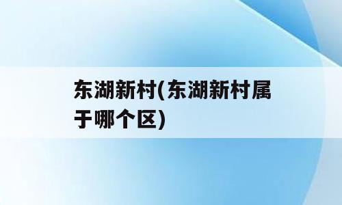 东湖新村(东湖新村属于哪个区)