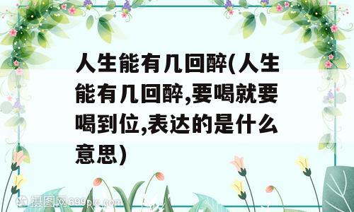 人生能有几回醉(人生能有几回醉,要喝就要喝到位,表达的是什么意思)