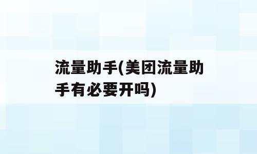 流量助手(美团流量助手有必要开吗)