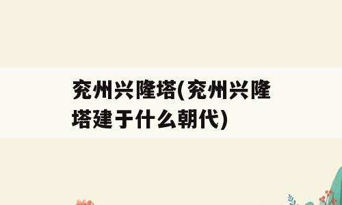 兖州兴隆塔(兖州兴隆塔建于什么朝代)