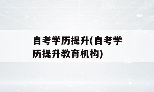 自考学历提升(自考学历提升教育机构)