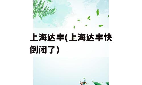 上海达丰(上海达丰快倒闭了)