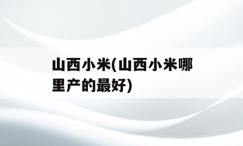 山西小米(山西小米哪里产的最好)