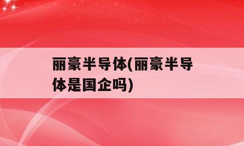 丽豪半导体(丽豪半导体是国企吗)