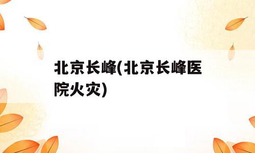 北京长峰(北京长峰医院火灾)