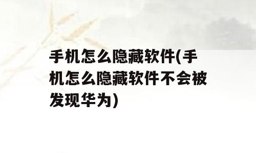 手机怎么隐藏软件(手机怎么隐藏软件不会被发现华为)