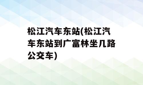 松江汽车东站(松江汽车东站到广富林坐几路公交车)