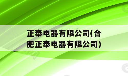正泰电器有限公司(合肥正泰电器有限公司)