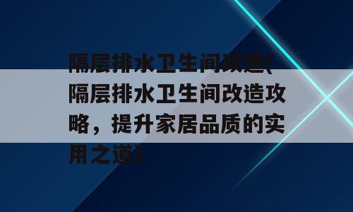隔层排水卫生间改造(隔层排水卫生间改造攻略，提升家居品质的实用之道)