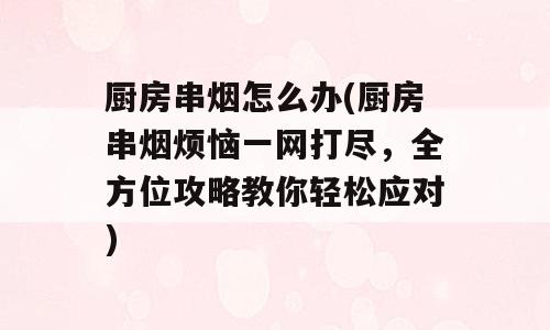 厨房串烟怎么办(厨房串烟烦恼一网打尽，全方位攻略教你轻松应对)