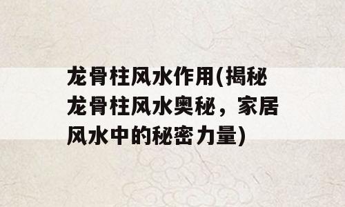 龙骨柱风水作用(揭秘龙骨柱风水奥秘，家居风水中的秘密力量)