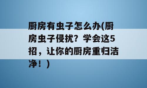 厨房有虫子怎么办(厨房虫子侵扰？学会这5招，让你的厨房重归洁净！)