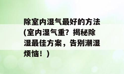 除室内湿气最好的方法(室内湿气重？揭秘除湿最佳方案，告别潮湿烦恼！)