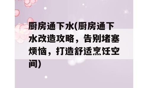 厨房通下水(厨房通下水改造攻略，告别堵塞烦恼，打造舒适烹饪空间)