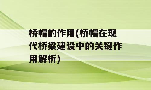 桥帽的作用(桥帽在现代桥梁建设中的关键作用解析)