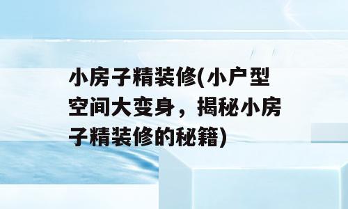 小房子精装修(小户型空间大变身，揭秘小房子精装修的秘籍)