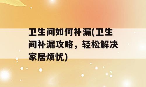 卫生间如何补漏(卫生间补漏攻略，轻松解决家居烦忧)