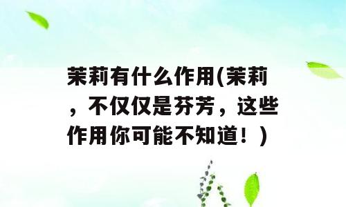 茉莉有什么作用(茉莉，不仅仅是芬芳，这些作用你可能不知道！)