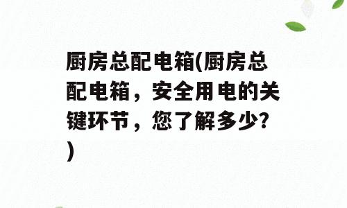 厨房总配电箱(厨房总配电箱，安全用电的关键环节，您了解多少？)