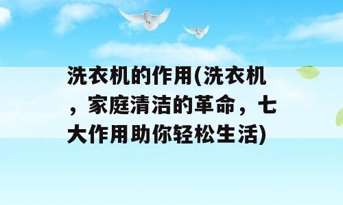 洗衣机的作用(洗衣机，家庭清洁的革命，七大作用助你轻松生活)
