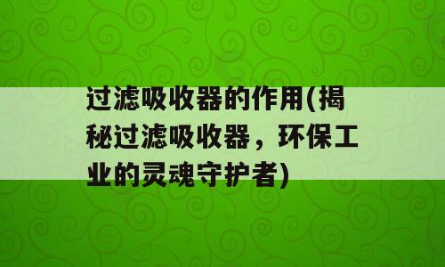 过滤吸收器的作用(揭秘过滤吸收器，环保工业的灵魂守护者)