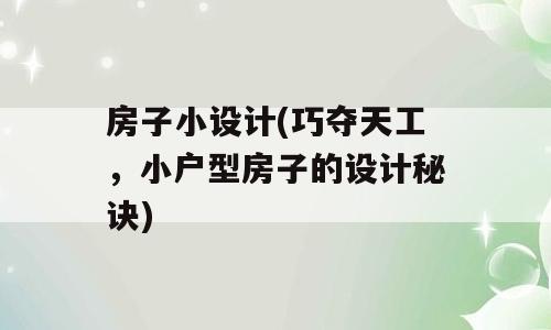 房子小设计(巧夺天工，小户型房子的设计秘诀)