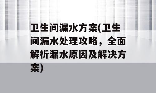 卫生间漏水方案(卫生间漏水处理攻略，全面解析漏水原因及解决方案)