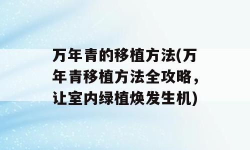 万年青的移植方法(万年青移植方法全攻略，让室内绿植焕发生机)