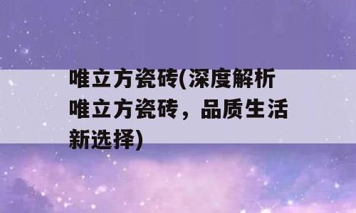 唯立方瓷砖(深度解析唯立方瓷砖，品质生活新选择)