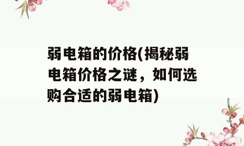 弱电箱的价格(揭秘弱电箱价格之谜，如何选购合适的弱电箱)