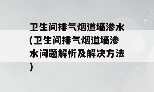 卫生间排气烟道墙渗水(卫生间排气烟道墙渗水问题解析及解决方法)