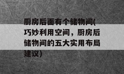 厨房后面有个储物间(巧妙利用空间，厨房后储物间的五大实用布局建议)