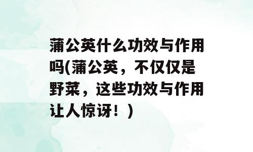 蒲公英什么功效与作用吗(蒲公英，不仅仅是野菜，这些功效与作用让人惊讶！)