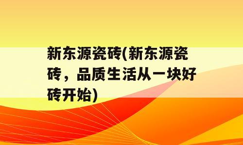 新东源瓷砖(新东源瓷砖，品质生活从一块好砖开始)