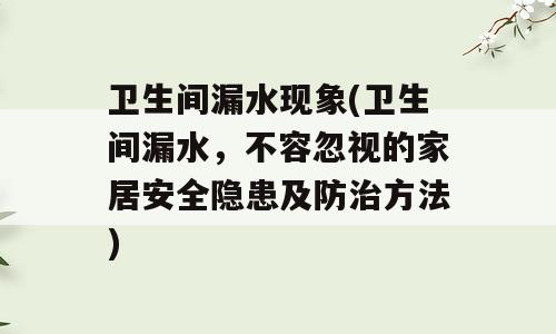 卫生间漏水现象(卫生间漏水，不容忽视的家居安全隐患及防治方法)