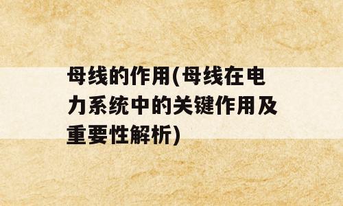 母线的作用(母线在电力系统中的关键作用及重要性解析)